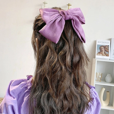 Diadema Con Lazo De Satén Púrpura Brillante Pinza Para El Cabello Y Coletero Para Mujer Accesorios Elegantes Para El Cabello Estilo Coreano
