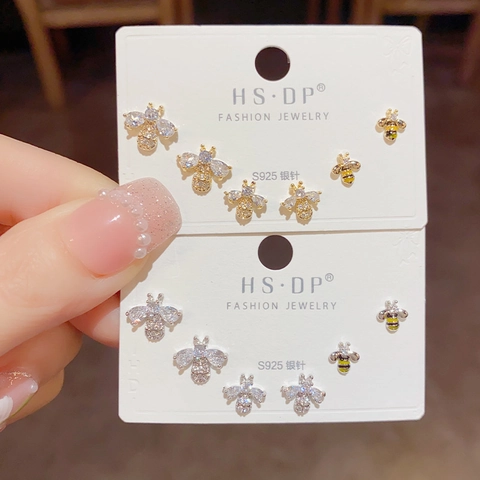 Biene Ohrstecker Mit 925 Sterling Silber Ohrstecker Zirkon Emaille Tier Zierlich Mode Schmuck Für Damen