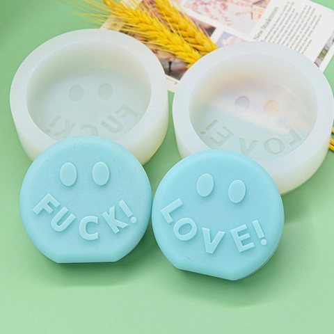 Silikonform Für DIY Aromatherapie Kerze Seife Rundes Smile Gesicht Buchstaben Design Dekorative Gips Ornament Handwerk