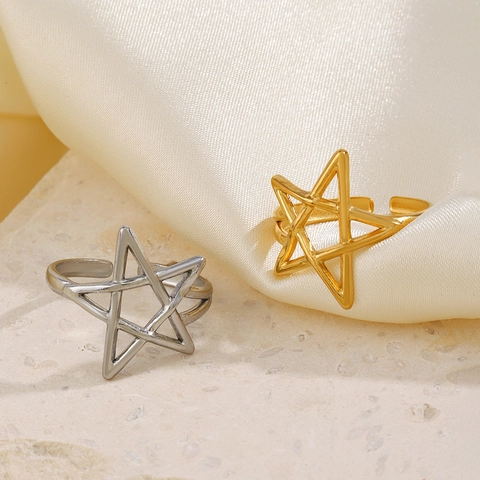 Anello Aperto Stella Acciaio Inossidabile Pentagramma Cavo Regolabile Vintage Minimalista Gioielli Moda Per Donne