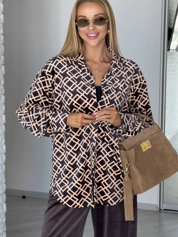 Dames Blouse Met Lange Mouwen En Geometrische Print Reverskraag Single Breasted Losse Casual Elegante Polyester Top