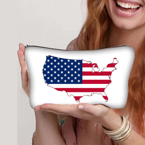 Makeup Bag Toiletry Pouch Polyester Zippered Portable Independence Day Mothers Day Print Travel Organizer Case For Women