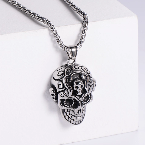 Collana Con Pendente Teschio Acciaio Inossidabile 304 Rilievo Gotico Intagliato Punk Rock Hip Hop Per Uomo