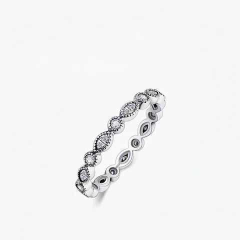 Anello Eternità Zircone Marquise Tondo Retrò Argento Sterling 925 Fascia Impilabile Milgrain Per Donna Stile Geometrico