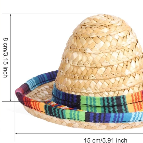 Mini Sombrero Mexicain Chapeau De Paille Pour Animaux Bordure Colorée Et Corde Réglable Chiens Chats Déco Fiesta