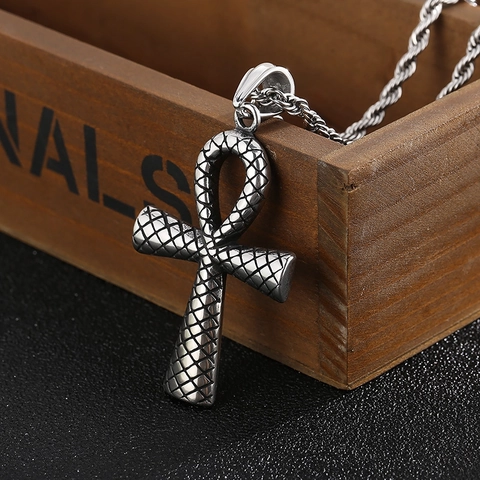 Ankh Kreuz Anhänger Edelstahl Ägyptisch Lebenssymbol Vintage Punk Schlangentextur Schmuck Für Männer