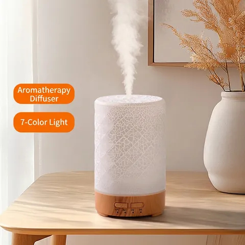 Ultrasonic Aroma Diffuser Crackle Texture Humidifier Wood Grain Base LED Light Silent Aromatherapy Machine USB