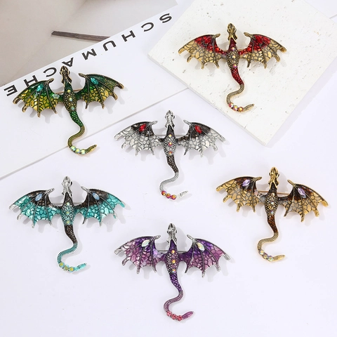 Spilla Drago Occidentale Retrò Lega Smalto Strass Spilla Animale Mitico Per Accessorio Cappotto Abito