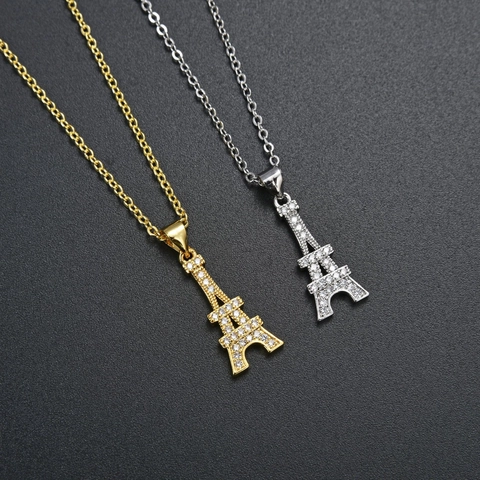 Collier Pendentif Tour Eiffel Cuivre Tour De Paris Zircon Incrusté Chaîne Clavicule Bijoux Pour Femmes Style Romantique