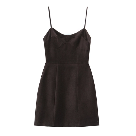 Women Spaghetti Strap Mini Dress Deep V Neck Velvet Texture Patchwork Slim Fit Solid Color Elegant Party Wear