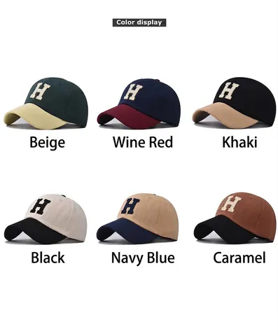 Washed Cotton Baseball Cap With Contrast Color H Letter Embroidery Adjustable Buckle Outdoor Sun Hat Retro Vintage