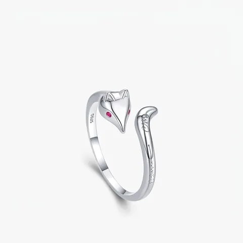 Minimalistisch 925 Sterlingsilber Fuchs Ring Offen Rote Zirkonia Augen Verstellbarer Tier Fingerring Eleganter Schmuck Geschenk Damen