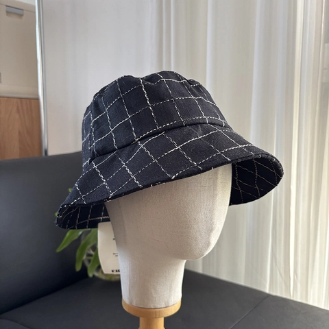 Geblokte Vissershoed Linnenmix Opvouwbaar Brede Rand Zonbescherming Zomer Outdoor Casual Mannen Vrouwen Vintage