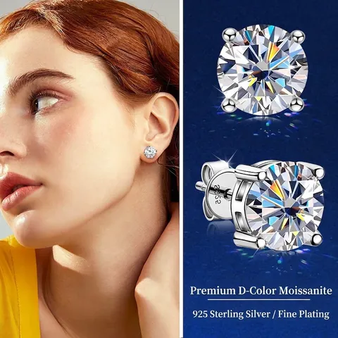 Luxury Moissanite Stud Earrings 925 Sterling Silver D Color Round Cut For Women Elegant Jewelry Gift GRA Certificate
