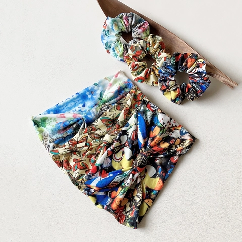 Diadema Ancha Con Estampado De Mariposas Y Coletero Tela Elástica Banda Para El Cabello Para Mujeres Yoga Deporte Vintage