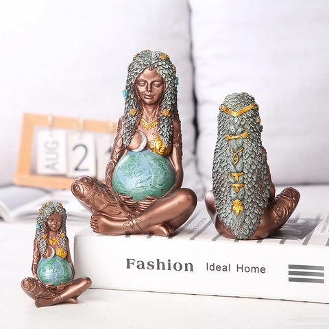 Mother Earth Gaia Statue Resin Figurine Goddess Art Ornament Spiritual Home Office Desk Decor Spiritual Gift Vintage Bronze Design