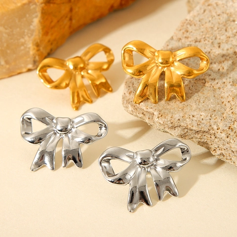 Pendientes De Lazo De Acero Inoxidable Chapado En Oro De 18K Metal Pulido Diseño De Lazo Para Mujer Estilo Ins