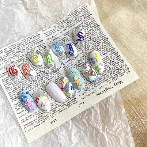 Pegatinas Para Uñas 3D Relieve Letras Góticas Coloridas Decoración Manicura DIY Para Salón Y Estilo Personal
