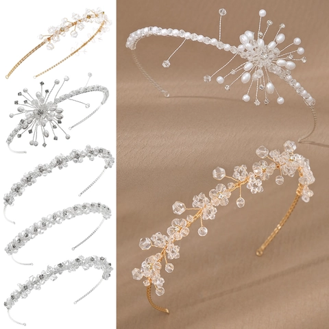Cerchietto E Orecchini Da Sposa Fatti A Mano Floreali Lega Strass Cristallo Künstliche Perle Imitazione Accessorio Capelli