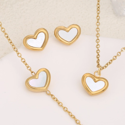 Set di Gioielli a Cuore in Acciaio Inossidabile per Donna Elegante Oro Bianco Collana Orecchini Bracciale Set di Tre Pezzi