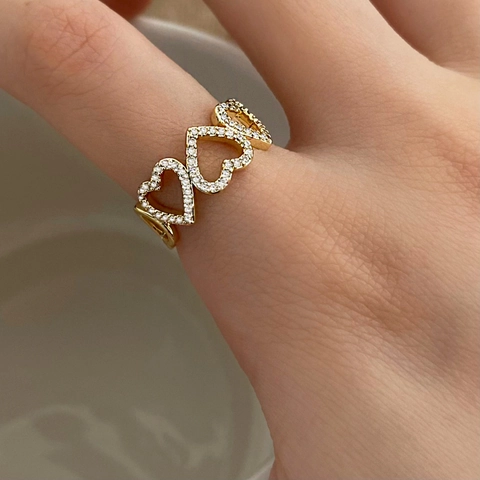 Anillo De Corazón Hueco Ajustable Romántico Cobre Micro Incrustado Zircón Elegante Joyería De Dedo Abierta Para Mujeres
