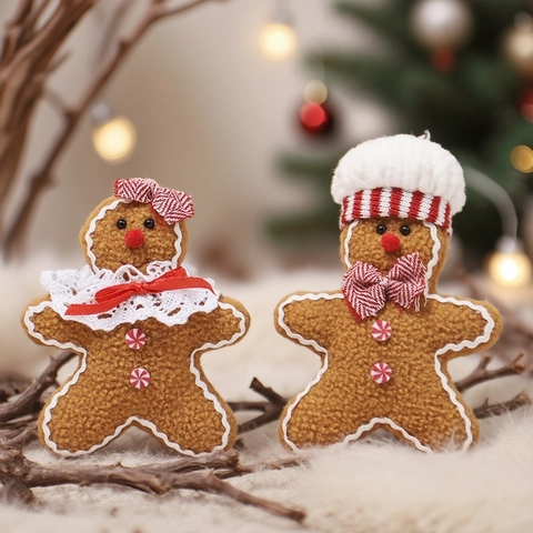 Omino Di Pan Di Zenzero Ornamenti Natalizi Da Appendere In Peluche Tessuto Bambola Cartone Animato Decorazione Albero