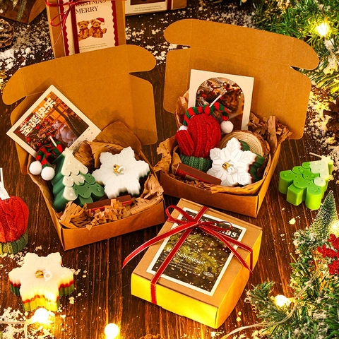 Christmas Scented Candle Gift Box Handmade Soy Wax Aromatherapy Holiday Decor Gingerbread Man Tree Shape Party Favor