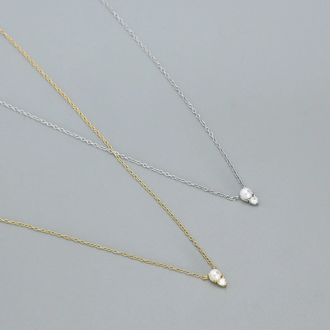 Artificial Pearl And Zircon Pendant Necklace 925 Sterling Silver Clavicle Chain For Women Dainty Simple Fashion Jewelry