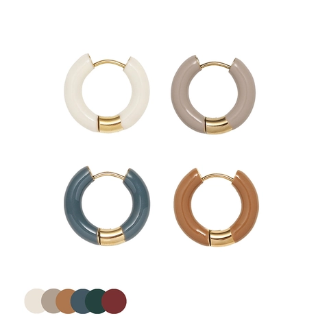 Stainless Steel Hoop Earrings 18K Gold Plated Enamel Minimalist French Style Ear Buckles For Women