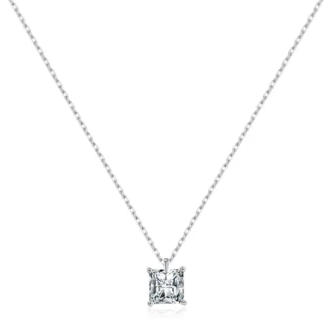 Square Princess Cut Zirconia Necklace 925 Sterling Silver Shiny Minimalist Clavicle Chain For Women Fashion Jewelry