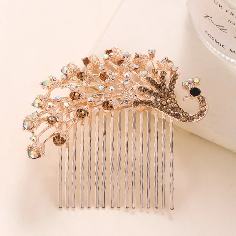 Peine Para El Cabello De Pavo Real Aleación Diamantes De Imitación Cristal Novia Vintage Oro Rosa Accesorios