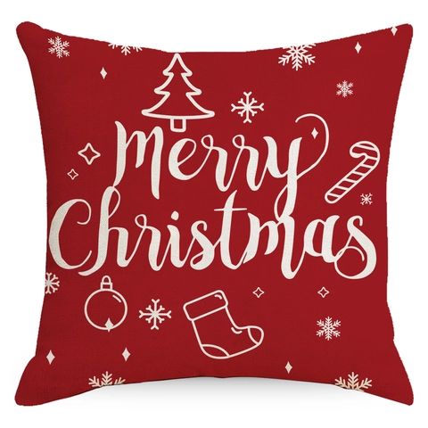 Weihnachts Kissenbezug Leinen Dekokissen Hülle Für Sofa Feiertag Druck Merry Christmas Weihnachtsmann Rentier Schneeflocken Quadratisch