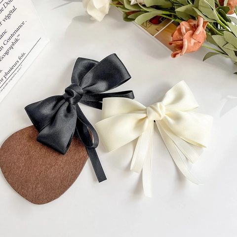 Grote Strik Haarclip Satijn Lint Elegant Frans Vintage Veerclip Hoofddeksel Voor Vrouwen