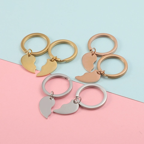 Stainless Steel Heart Keychain Couple Matching Split Heart Key Ring Set Polished Cute Key Chain For Lovers Friends