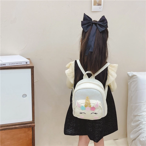 Kids Backpack Cute Cartoon Unicorn Sequin PU Leather Mini School Bag For Girls Kindergarten Lightweight Daypack