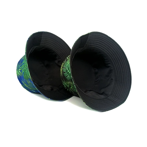 Women Tropical Leaf Print Bucket Hat Polyester Reversible Summer Sun Protection Beach Vacation Outdoor Retro Style