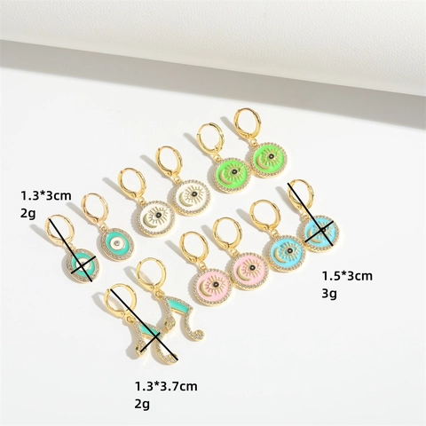 Böser Blick Mond Creolen Für Damen Kupfer Zirkonia Emaille Schlange Ohrhänger Vintage Boho Stil Schmuck Geschenk