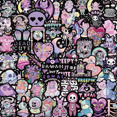 Αδιάβροχα Αυτοκόλλητα PVC Vinyl Creepy Cute Pastel Goth Σκοτεινή Μάγισσα Για Φορητό Υπολογιστή Αποσκευές Βαλίτσα Ποδήλατο