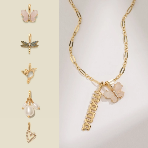 Collana Da Donna In Rame Placcato Oro 18K Catena A Graffetta Farfalla Libellula Mama Cuore Croce Ciondolo Gioielli Vintage