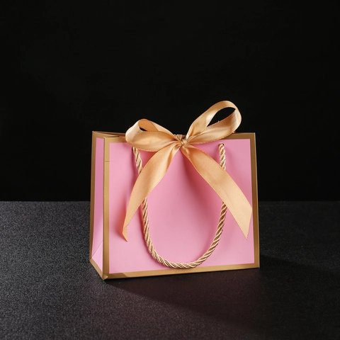 Elegant Gift Bags With Ribbon Bowknot And Gold Border Cardboard Handbags For Wedding Party Anniversary Souvenirs Luxury Wrap