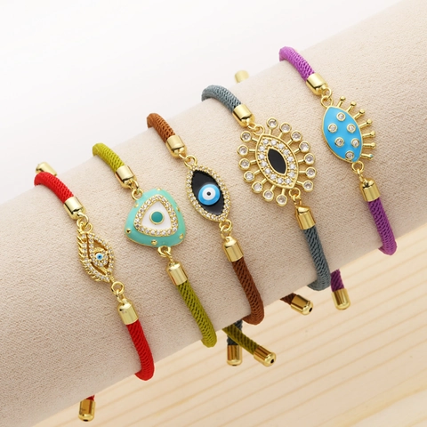 Bracciale In Corda Intrecciata Malocchio Lega Placcata Oro Zircone Ciondolo Protettivo Regolabile Gioielli Per Donna Uomo Boho
