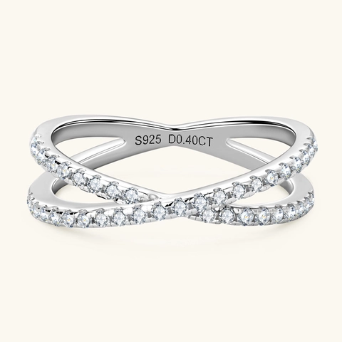 X Shape Cross Moissanite Ring S925 Sterling Silver Double Layer Band Elegant Fashion Jewelry For Women D Color VVS1