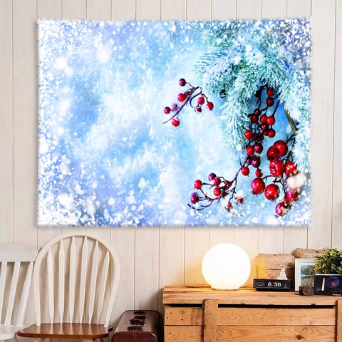 Arazzo Scena Neve Invernale Poliestere Decorazione Parete Camera Paesaggio Foresta Natale Stile Nordico