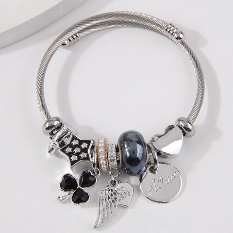 Trendy Bedelarmband Van Legering En Roestvrij Staal Met Ster Klaver Hart Engelenvleugels Hangers Voor Dames Mode