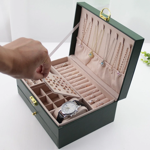 Multilayer Jewelry Box Organizer PU Leather Storage Case With Lock For Earrings Rings Necklaces Watches Portable