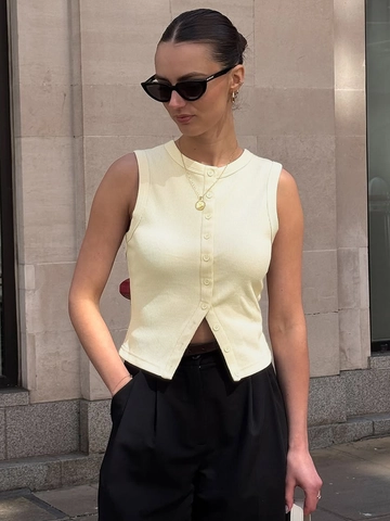 Women Knitted Tank Top Ribbed Sleeveless Button Down Cardigan Slim Fit Streetwear Casual Summer Waistcoat