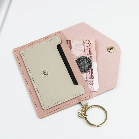 Mini Porta Carte In Pelle PU Busta Portafoglio Con Portachiavi Bottone A Pressione Minimalista Colore A Contrasto