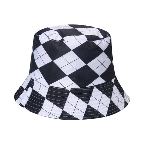 Argyle Pattern Bucket Hat Geometric Checkerboard Polyester Sun Protection Casual Summer Outdoor Headwear For Women Men