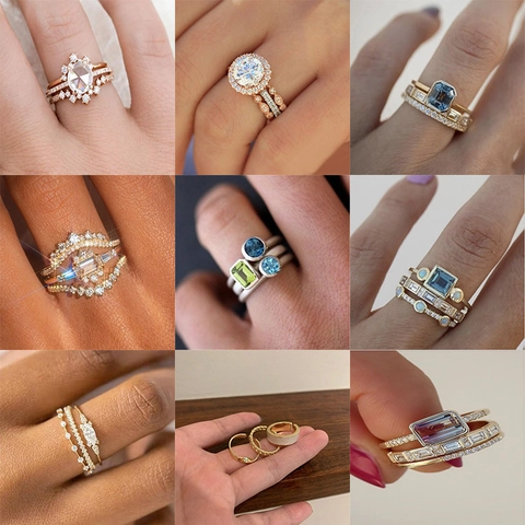 Anelli Eleganti In Zirconia Per Donna Rame Pietra Preziosa Impilabili Gioielli Matrimonio