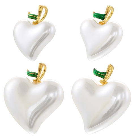 Pendente Cuore Mela Ottone Con Perla Artificial Di Conchiglia E Foglia Di Smalto Per Creazione Gioielli Elegante